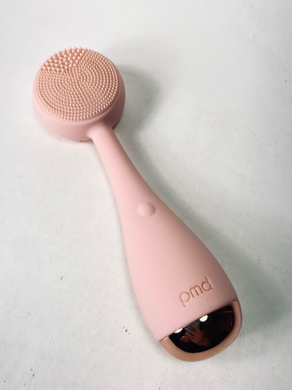 PMD Facial Silicone Cleansing Brush in Soft Pink with Rose Gold Accent